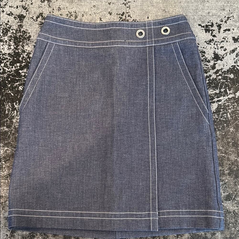Ann Taylor Blue Faux Wrap Skirt w/Contrast Stitching Size 00P